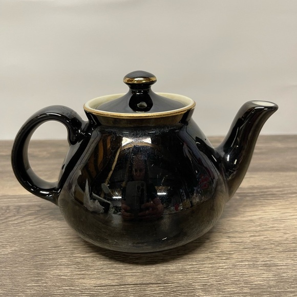 Hall Tea Pot Black with Gold Trim "Tea for One" Made in the USA"​ - Picture 1 of 13